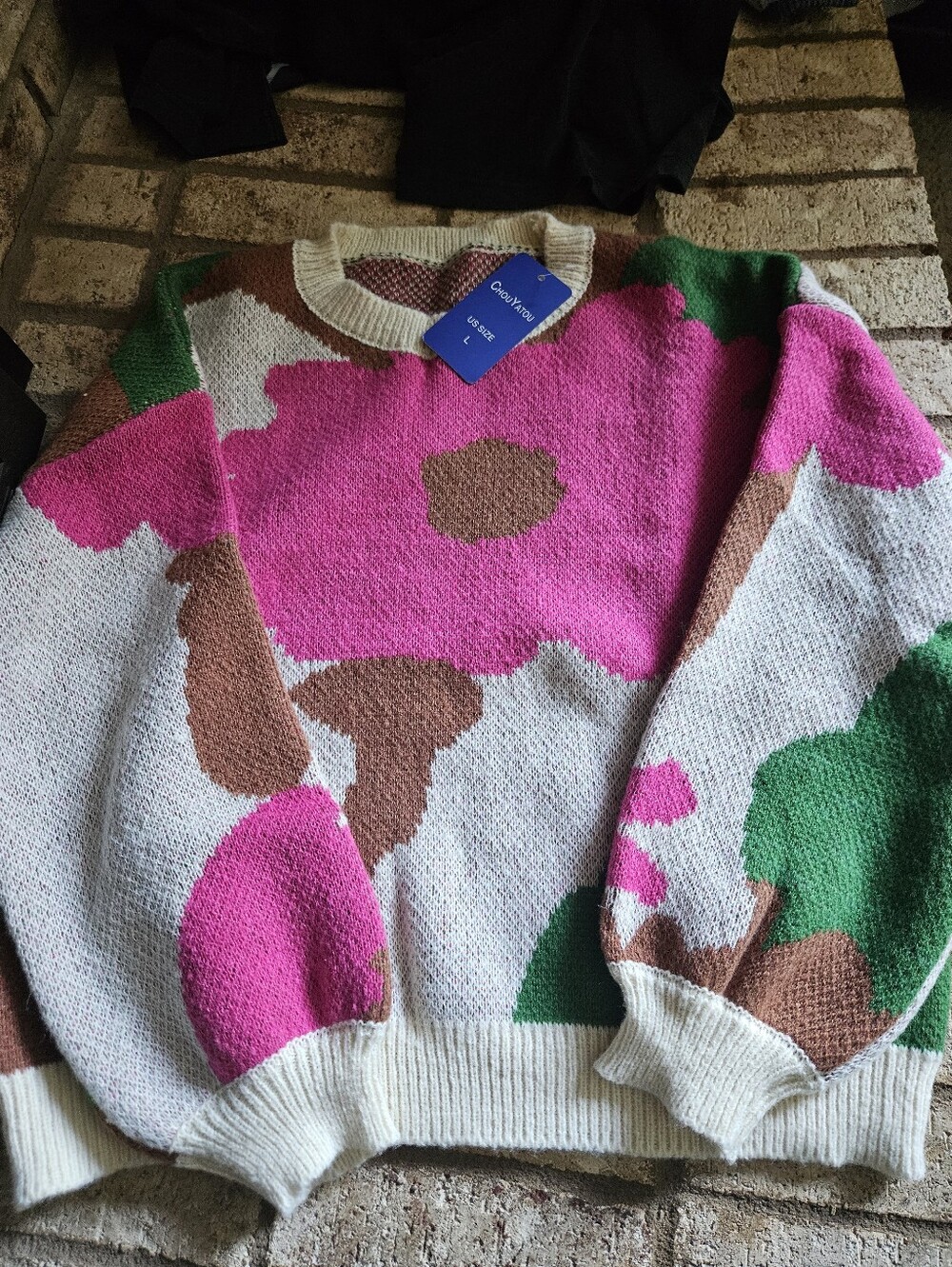 Floral Crewneck Sweater - Pink, Green, Brown